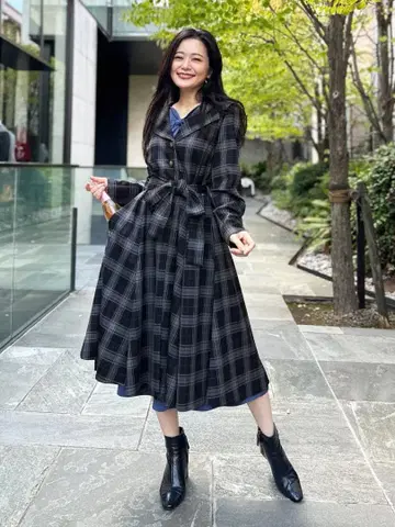 CINEMATIQ 스트레치 와이드 칼라 코트 블루 그레이