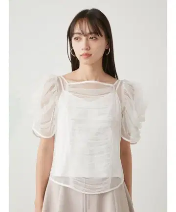 snidel 개더 퍼프 슬리 튤 tops