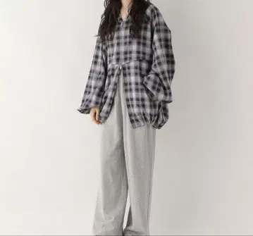 Heather 옴브레 체크 후드 블루종 네이비
