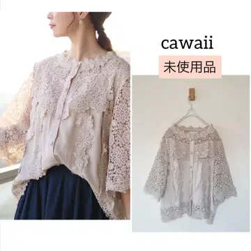 미사용 cawaii 꽃무늬 레이스 블라우스 넉넉한 프리 사이즈