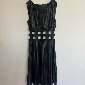 BCBGMAXAZRIA 슬리브리스 플리츠 원피스 드레스 블랙 S