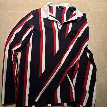 요지 야마모토 Y-3 스트라이프 긴팔 피케 셔츠 L