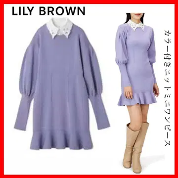 LILY BROWN 릴리 브라운 카라 니트 미니 원피스 라벤더