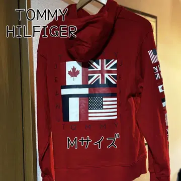 [ TOMMY HILFIGER ] 풀오버 후드티 국기 로고 빨간색
