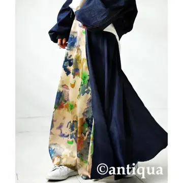 antiqua 수채화 패턴 절개 아시메 스커트 스커트