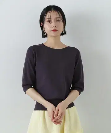 N. 풀 니트 크루넥 5부 소매 니트 M 진한 회색