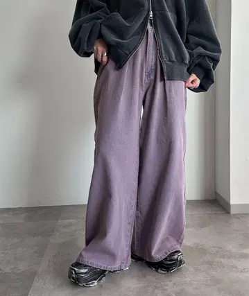 apres jour 턱 와이드 데님 팬츠 퍼플