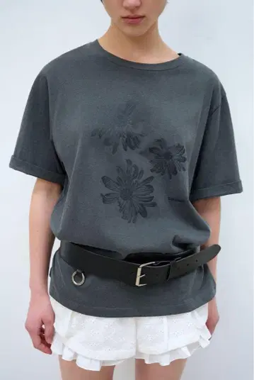 Burmula FLOWER OVERSIZED 티셔츠 그레이