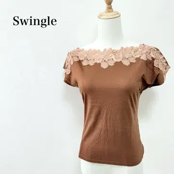 Swingle 스윙 레이스 블라우스 S 코튼 보트넥 반팔
