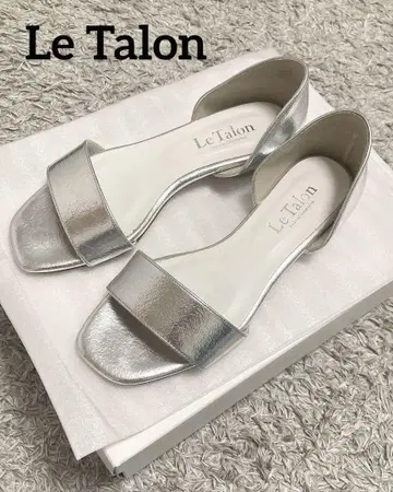 Le Talon 르탈론 실버 스퀘어 오픈토 돌세이 플랫 샌들
