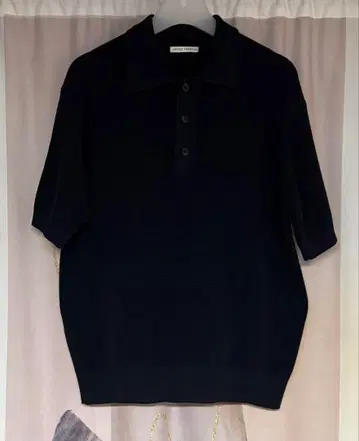 유나이티드 애로우즈 버즈아이 와플 코튼 니트 피케 셔츠 네이비