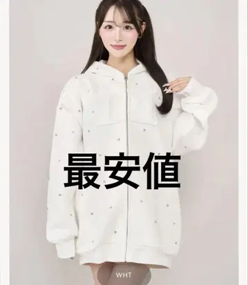 DD 로고 비쥬 지퍼 후드티 화이트