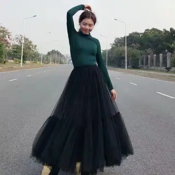 미사용 새상품 블랙 튤 플레어 스커트