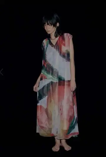 AMERI vintage 2WAY ART PRINT SHEER DRESS