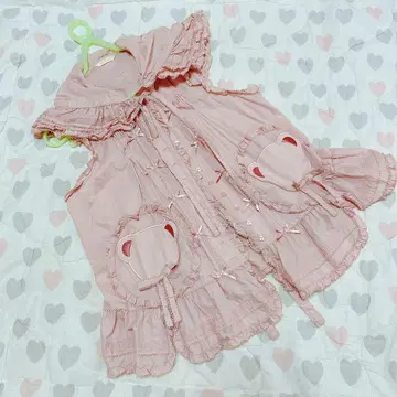 곰 테디 와펜 후드 부착 베스트/핑크하우스