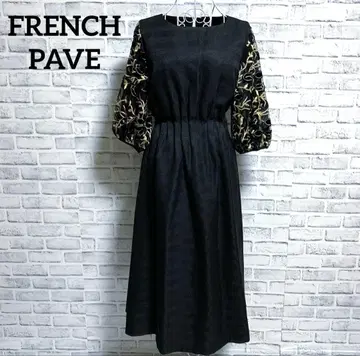 미사용품 [ FRENCH PAVE ] 꽃무늬 자수 롱 원피스 드레스 블랙