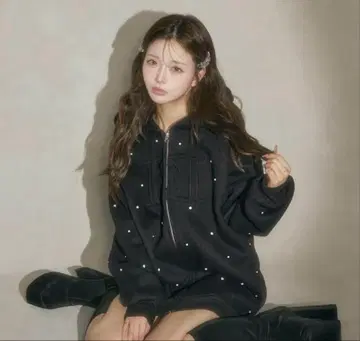 DD 로고 비쥬 지퍼 후드티 darich BLK