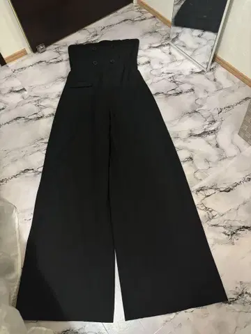 ZARA 자라 베어 더블 버튼 와이드 팬츠 올인원 멜빵바지 블랙