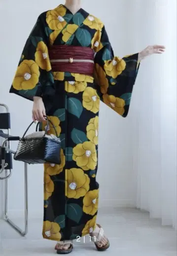 유카타 3점 세트 (유카타/헤코오비/게타)