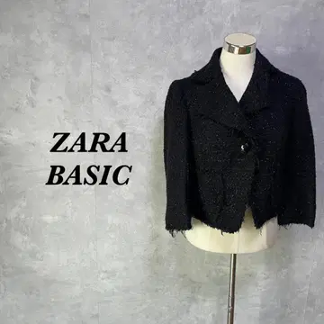 ZARA BASIC 숏 자켓 라메 트위드 블랙 M 4368