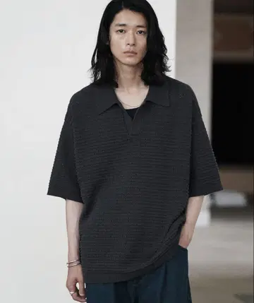 WYM LIDNM TUCK SKIPPER KNIT POLO 차콜 L