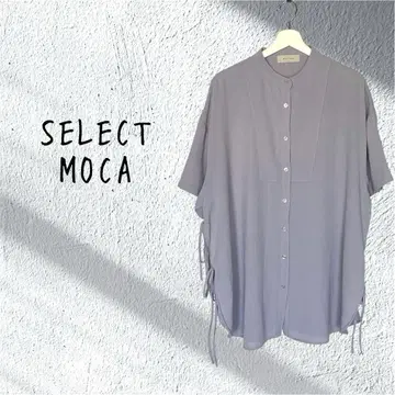 SELECT MOCA 모카 밴드 카라 사이드 리본 반팔 블라우스 연보라