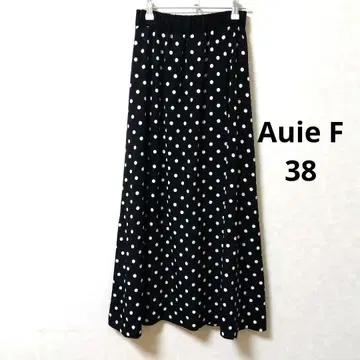 AuieF 아위에프 도트 무늬 플레어 롱 스커트 38 블랙