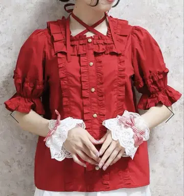 axes femme Chalmiere 스퀘어넥 코튼 블라우스 (와인)