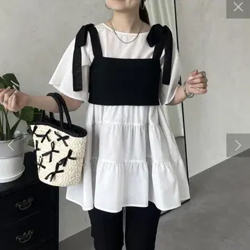 prose verse 어깨 리본 뷔스티에 세트 티어드 블라우스