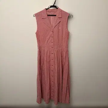 마드모아젤 논논 빨간색과 흰색의 깅엄 패턴 원피스