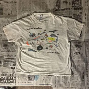 90s Hanes 아트 t fishing 숏 기장