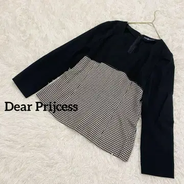 디어 프린세스 긴팔 티셔츠 하운드투스 패턴 절개 오피스 캐주얼 블랙