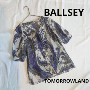 BALLSEY 페이즐리 무늬 리본 실크 100% 블라우스 묶음 OK 3?