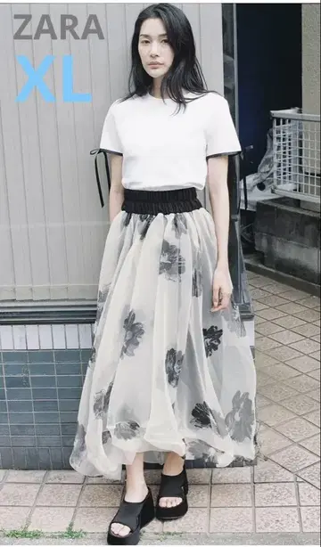 새상품 ZARA 프린트 패턴 오간자 원피스 스커트 XL
