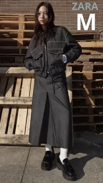 새상품 ZARA 데님풍 벨트 미디 스커트 M