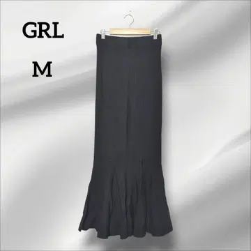 그레일 롱 플레어 스커트 머메이드 블랙 리브 니트 M