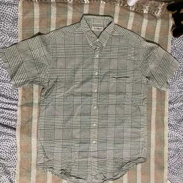 빈티지 L.L.Bean 버튼 다운 반팔 셔츠 그린 계열 체크