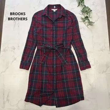 BROOKS BROTHERS 체크 무늬 셔츠 원피스 S 허리 리본