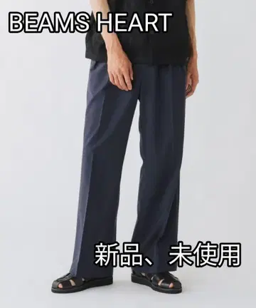 BEAMS HEART 폴리트로 2턱 와이드 팬츠 차콜 미사용