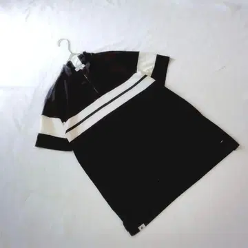 KN0130 [블랙 앤 화이트] 피케 셔츠 [L] 지퍼 바이컬러