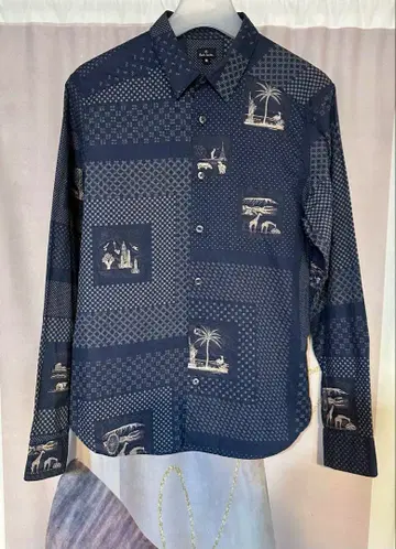 폴스미스 지오메트릭 월드포토 애니멀 패턴 셔츠 네이비