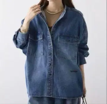 새상품급 퓨어세신 빈티지 스타일 데님 밴드 칼라 셔츠