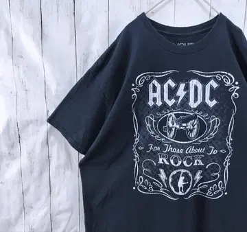 US 구제 의류 리퀴드 블루 AC/DC 밴드 티셔츠 밴T 블랙 XL