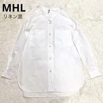 MHL 일본제 셔츠 노카라 셔츠 화이트 M 린넨 코튼