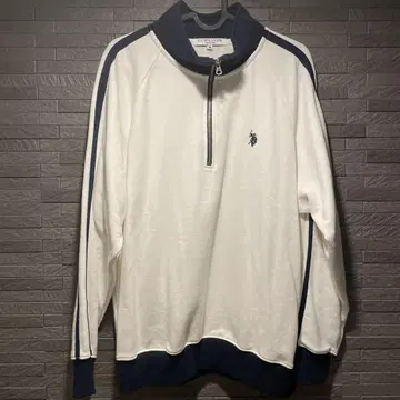 U.S. POLO ASSN. 하프 지퍼 맨투맨 M 화이트/네이비