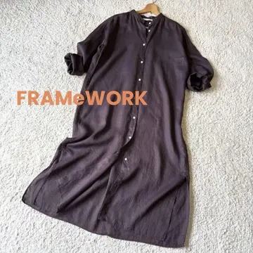 프레임워크 프렌치 린넨 셔츠 원피스 긴팔 롱 다크 브라운