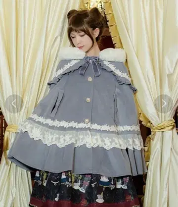 axes femme kawaii 로즈 프릴 케이프 코트 색스 그레이
