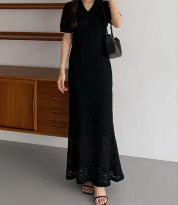 callautia 컷 레이스 폴로 원피스 (페치 원피스 세트) 블랙