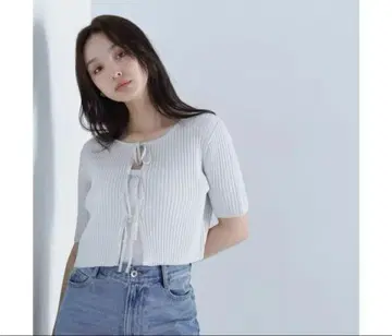 내추럴 뷰티 베이직 리본 라메 숏 가디건 그레이