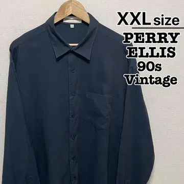 PERRY ELLIS 90년대 캐주얼 셔츠 긴팔 XXL 네이비 무지